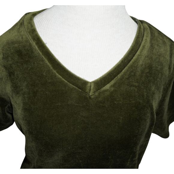 Vintage White Stag Olive Green Velvet V-Neck Short Sleeve Top Women’s M/L - Picture 5 of 7